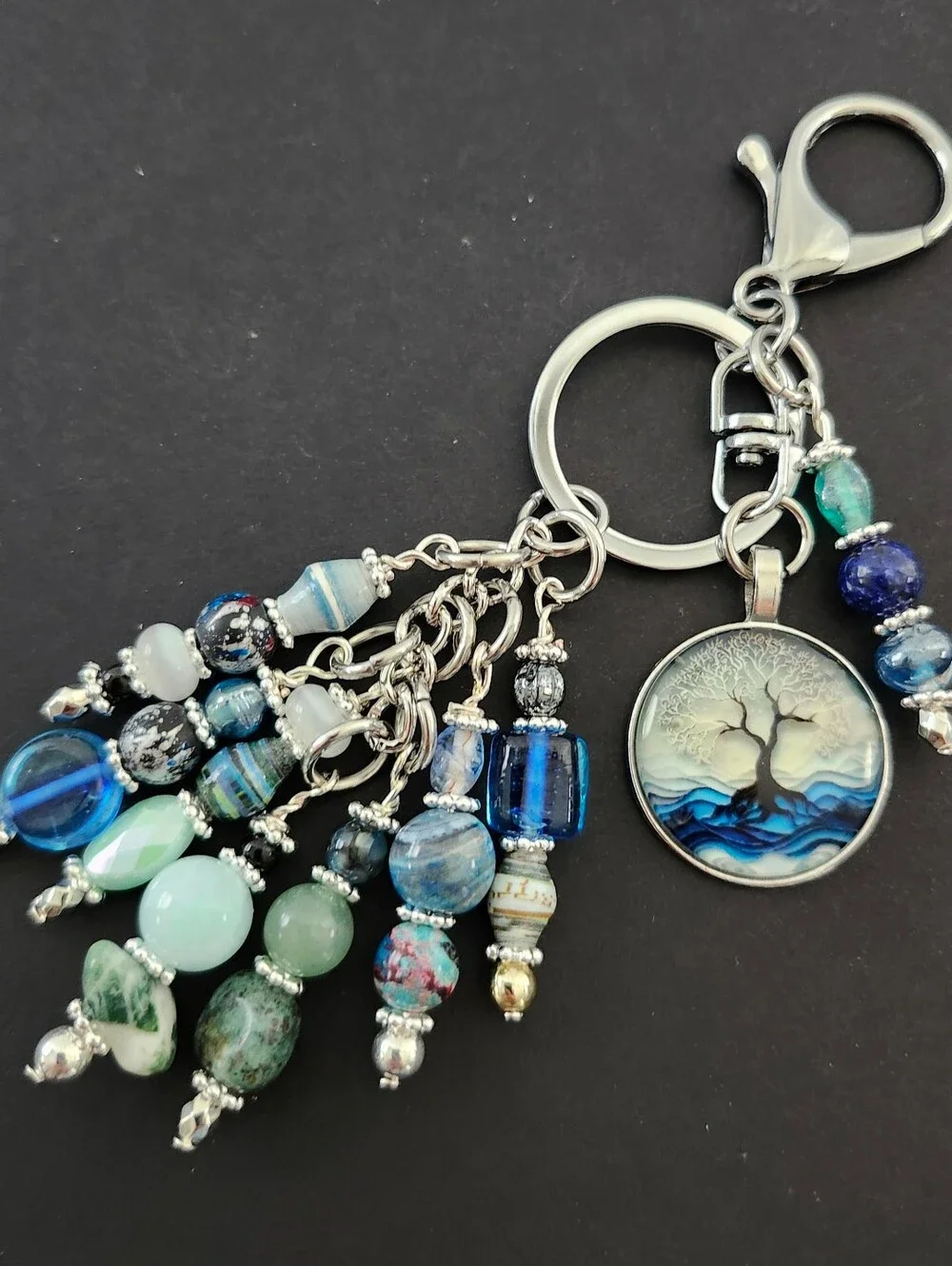 Tree of Life Purse Charm or Keychain Labradorite Aventurine Agate Handcrafted